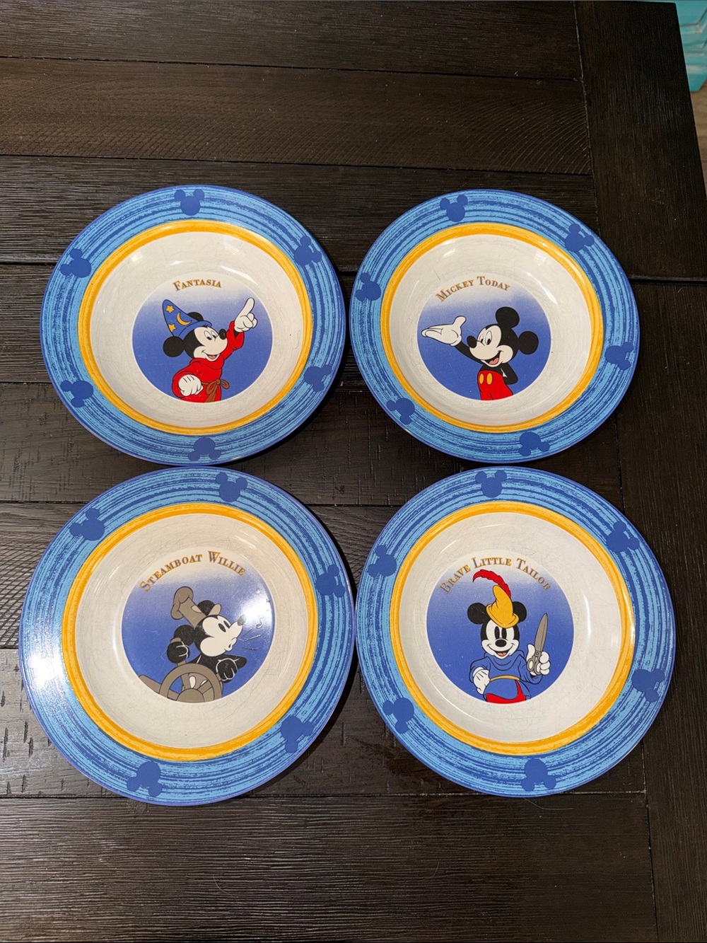 VINTAGEDisney Blue Yellow Mickey Mouse Ceramic bowls - Set of 4